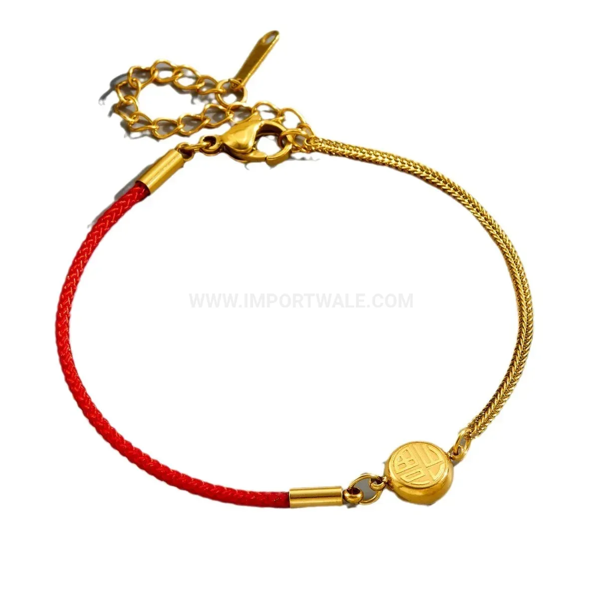 Modern Red Cord Titanium Steel Good Fortune Character Bracelet