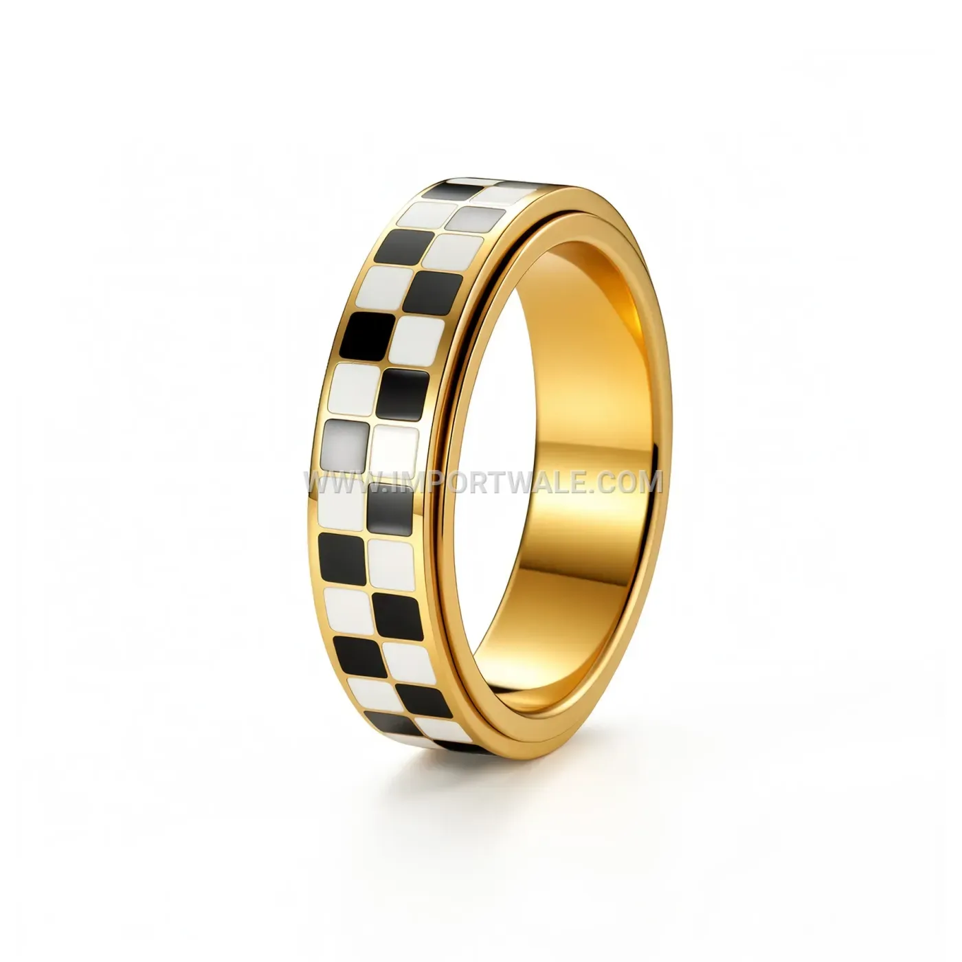 Checkerboard Spinning Stainless Steel Ring with Colored Crystals