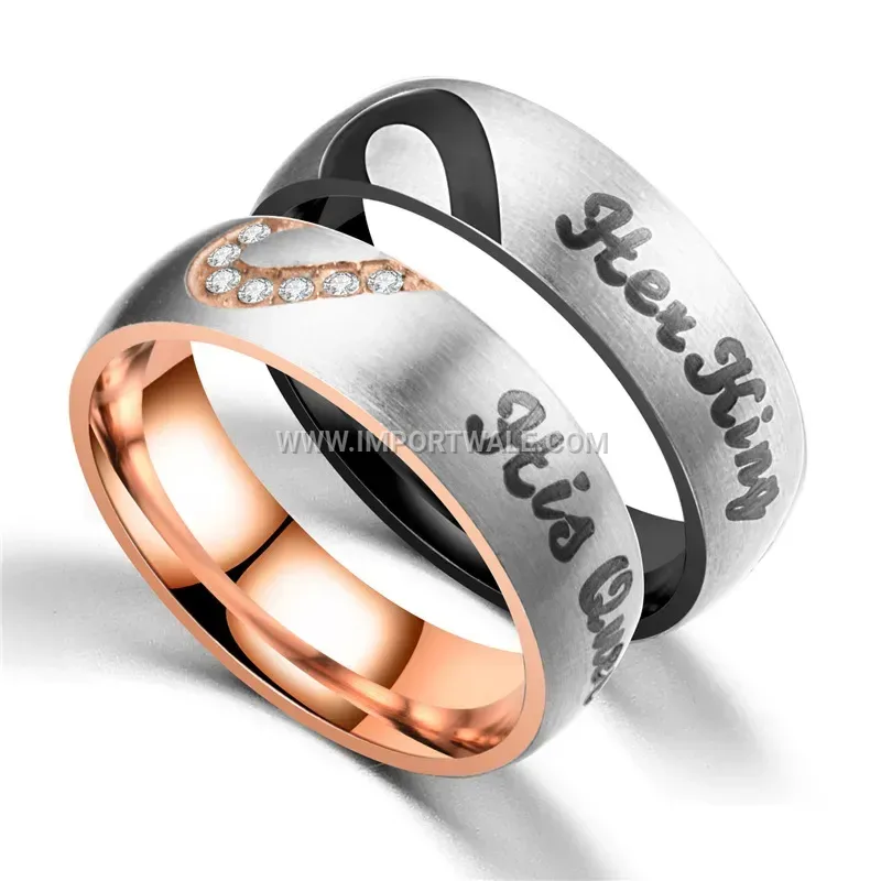 Crown Engraved Stainless Steel Matching Couple Band Ring