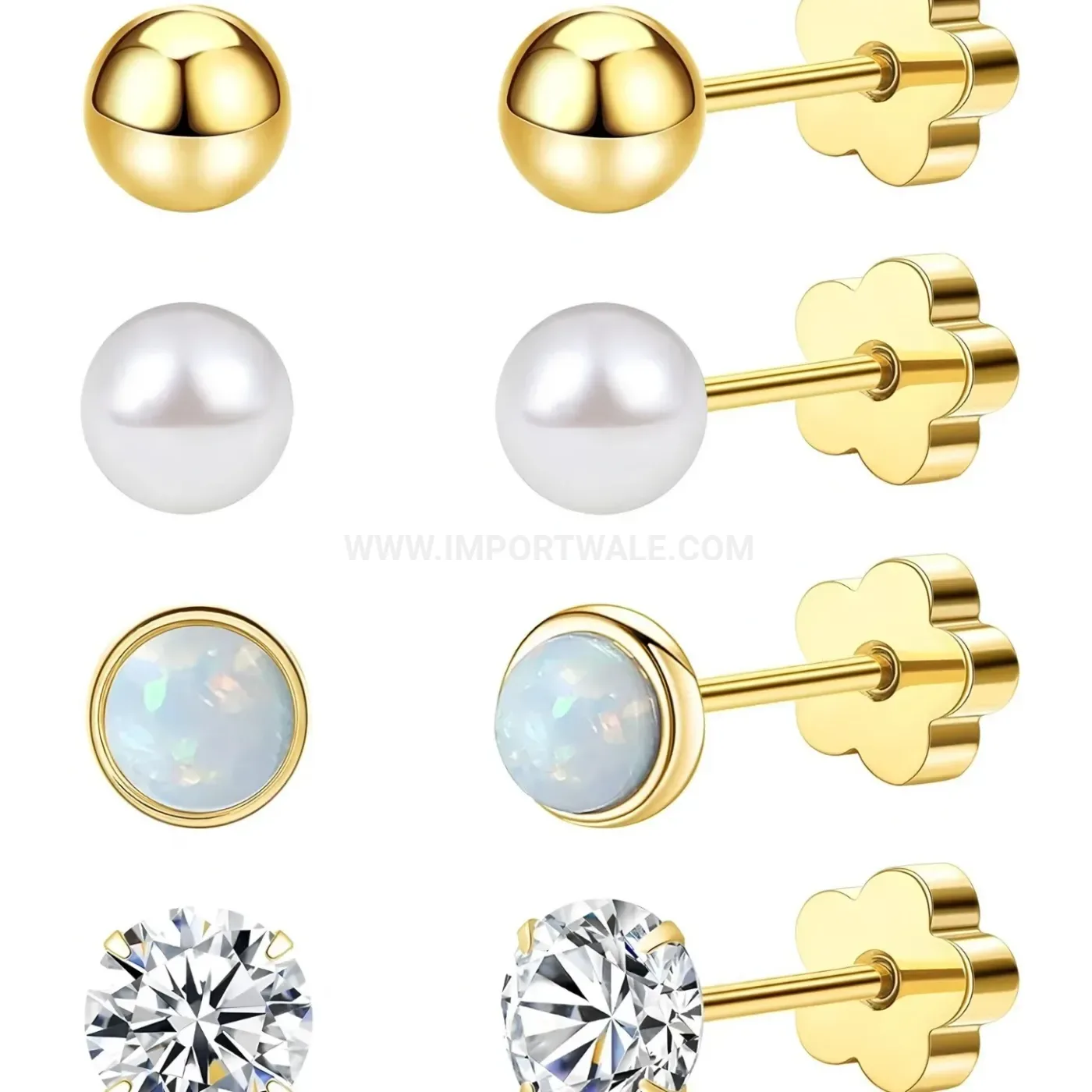 Trendy French Style Gold Plated Zircon Butterfly Opal Stud Earrings Set