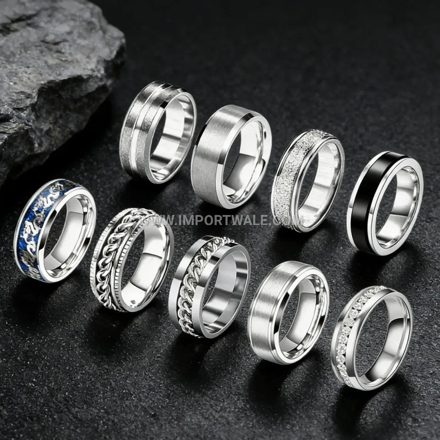 Rotatable Stainless Steel Chain Anxiety Relief Ring Set