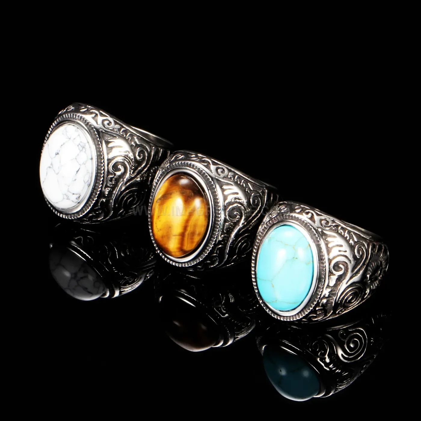 Elegant Vintage Cracked Turquoise Style Stainless Steel Statement Ring
