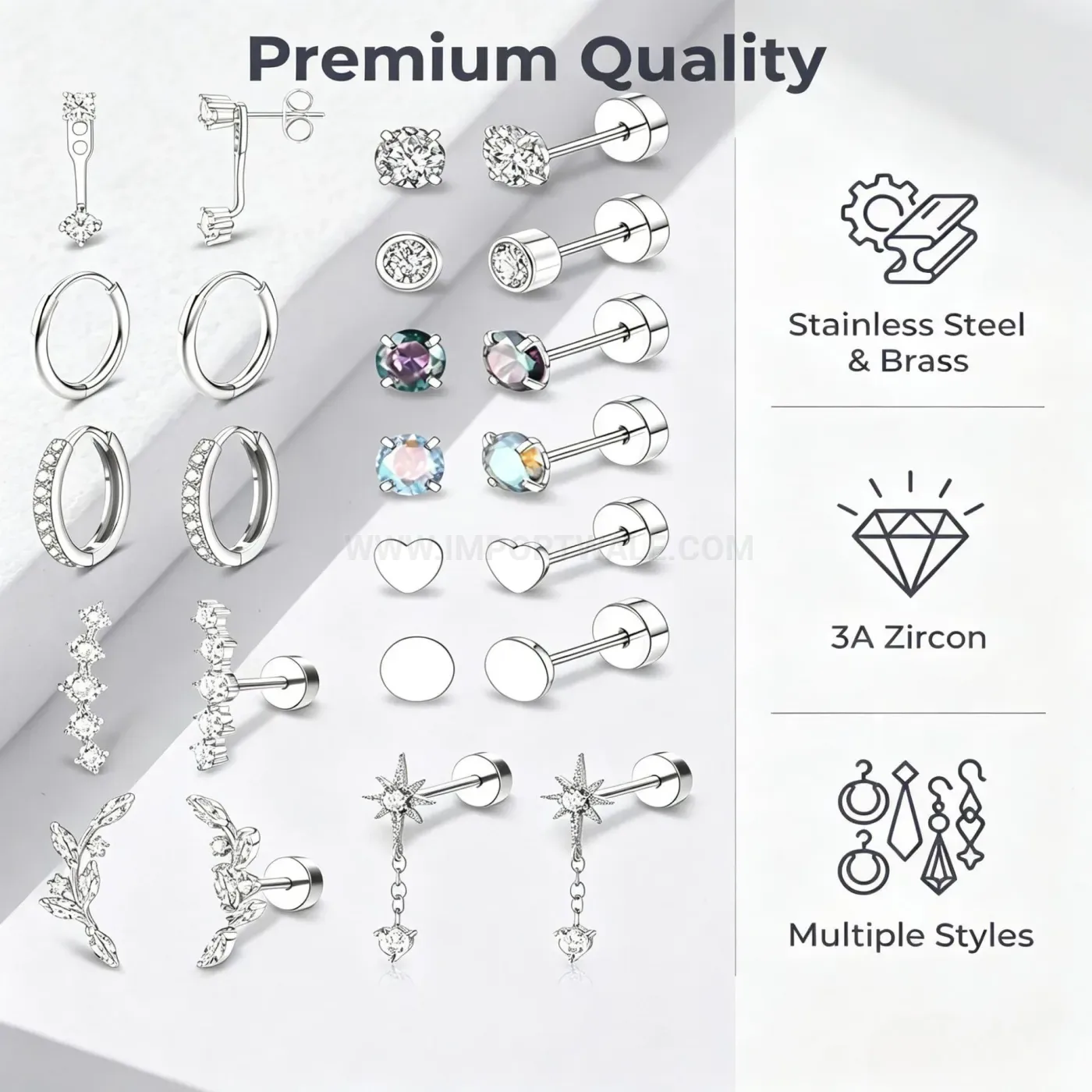 Designer Geometric Stainless Steel Stacking Hoop and Cartilage Piercing Set