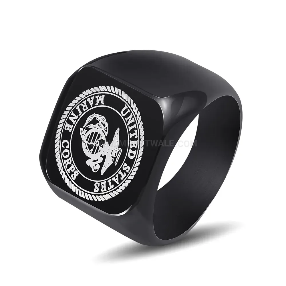 Elegant Square Polished Electroplated Stainless Steel Signet Ring 18mm