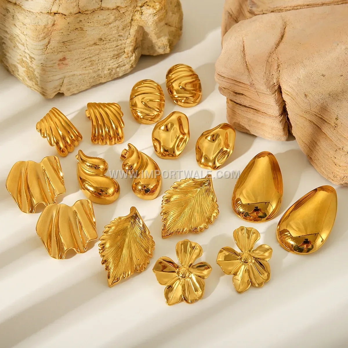 French Minimalist Geometric Titanium Steel 18K Gold Plated Stud Earrings