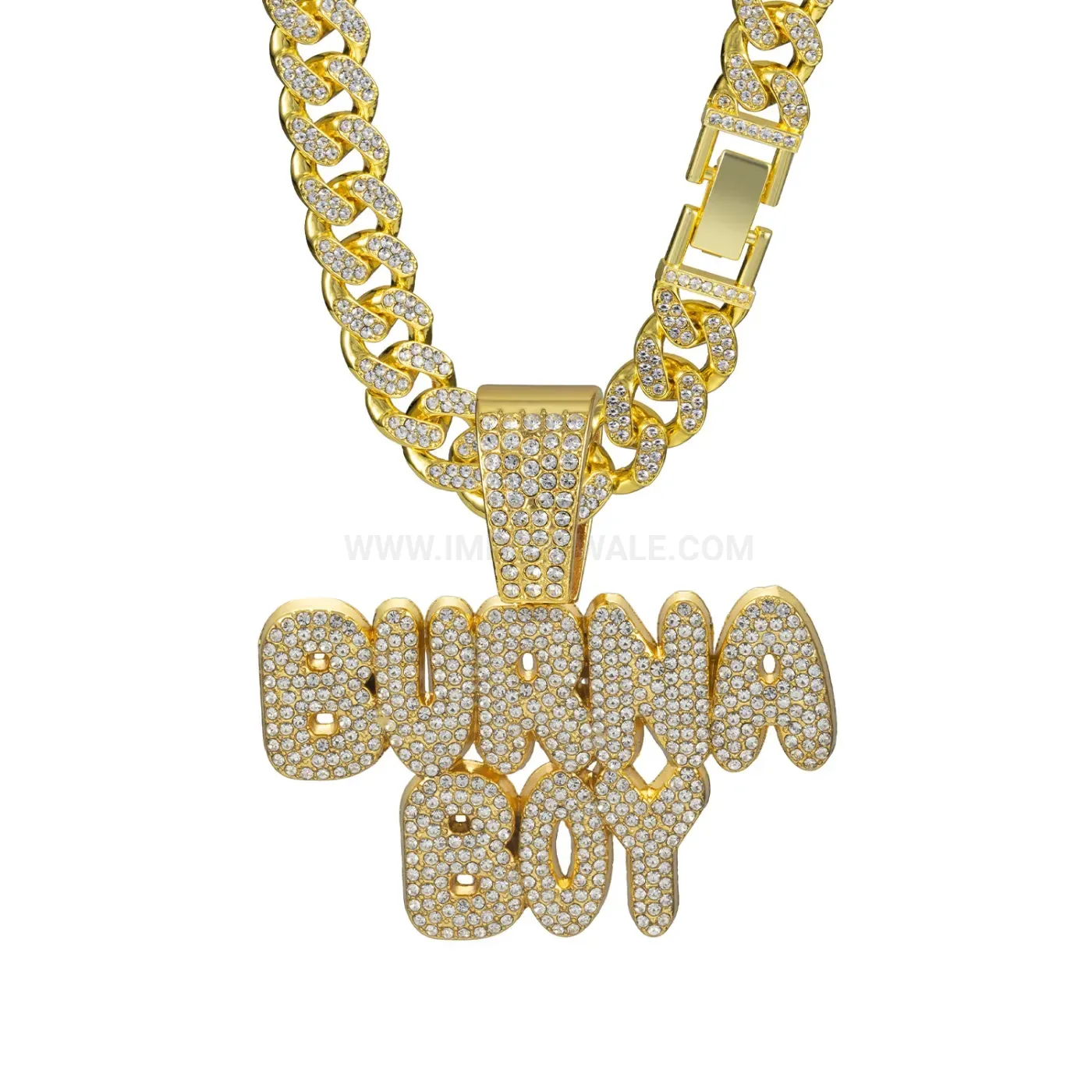 Stylish Rhinestone Burna Boy Letter Pendant Cuban Chain Necklace