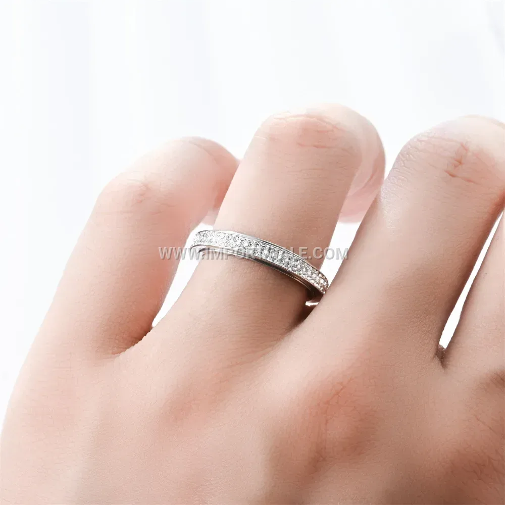 Double Row Rhinestone Stainless Steel Spinner Ring