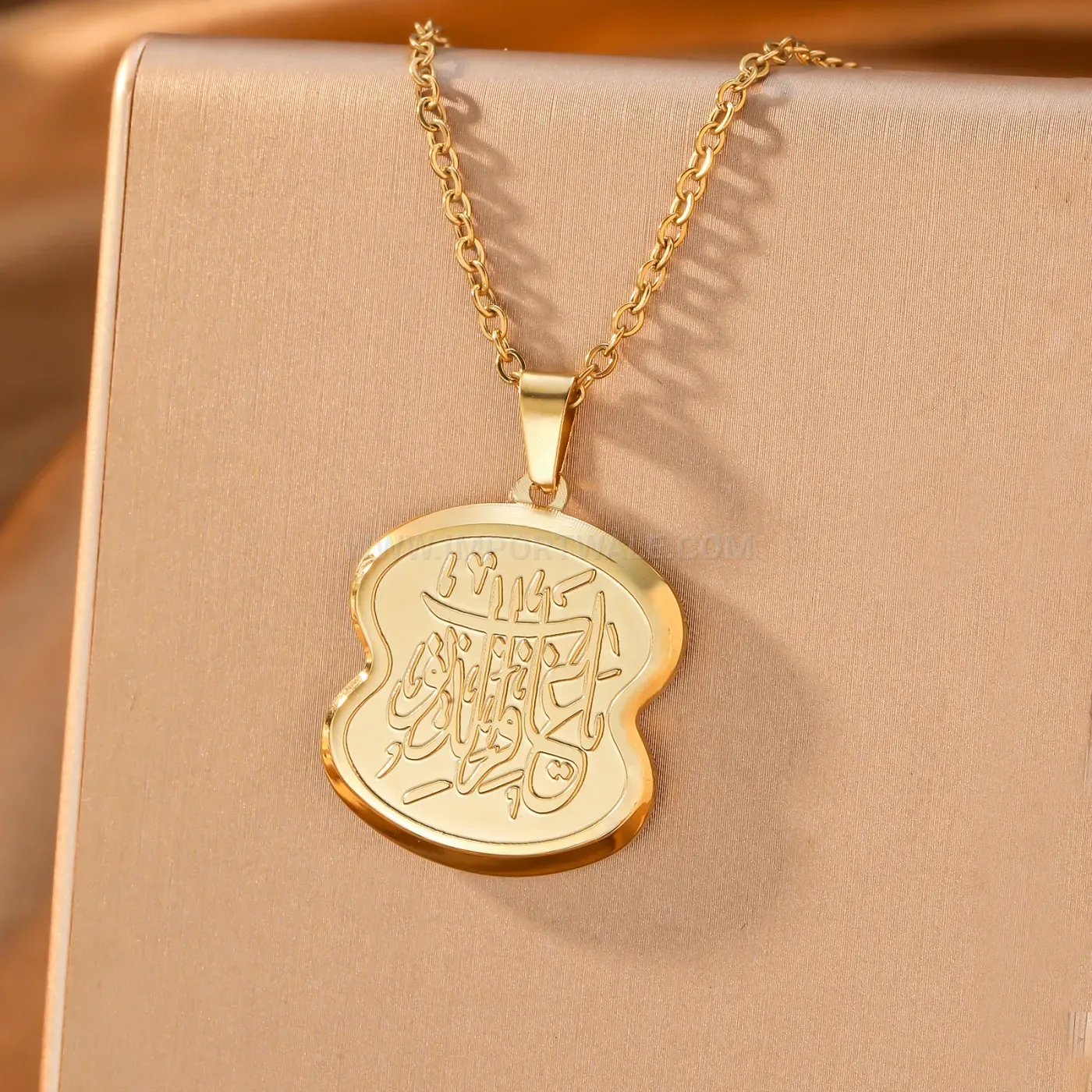 Stainless Steel Arabic Calligraphy Medallion Pendant Necklace