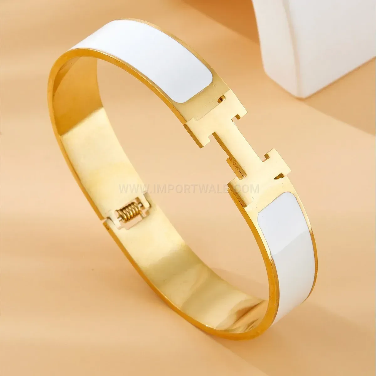 Modern Enamel Letter Plated Titanium Steel Bangle Bracelet