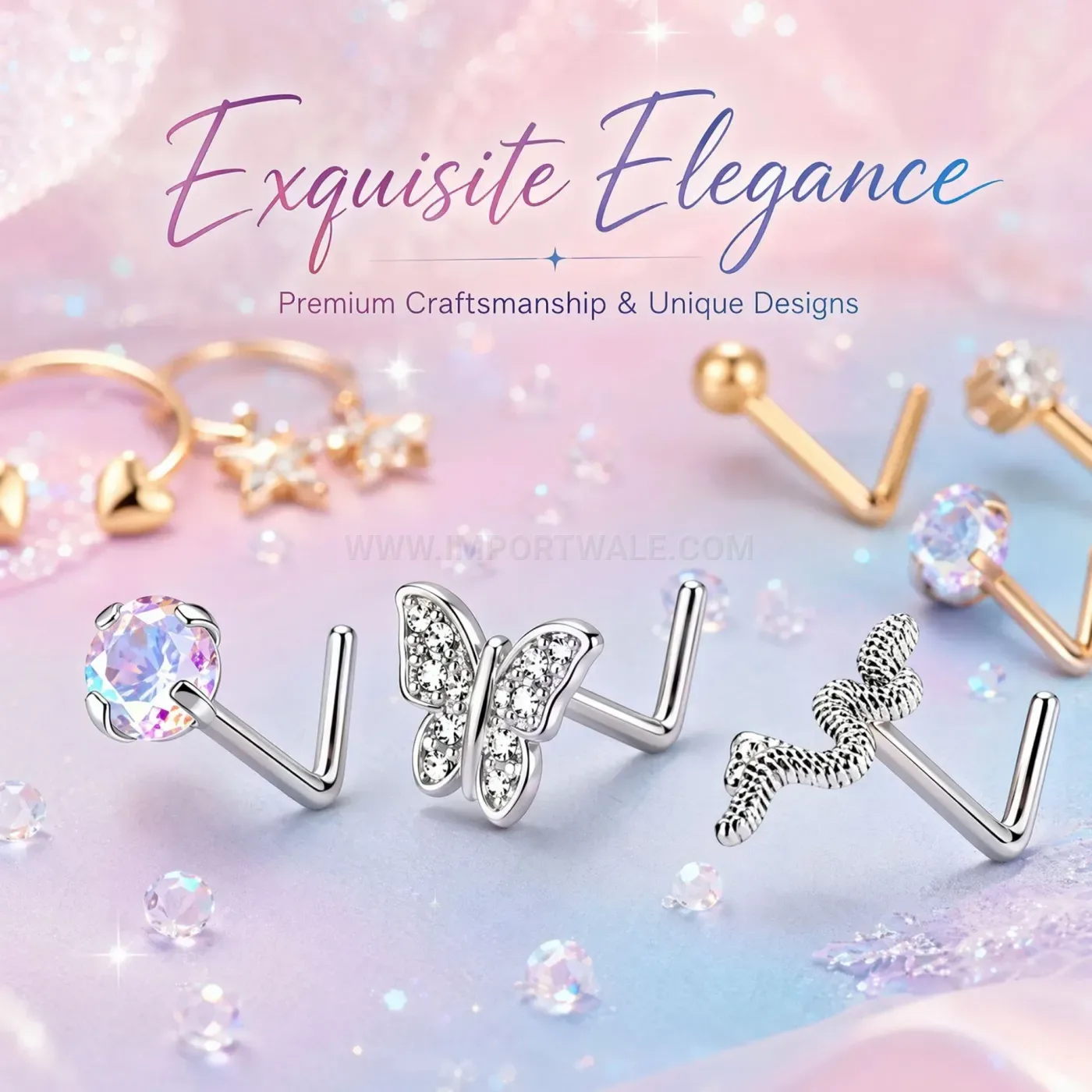 Fashion Rhinestone Curved Bar Stainless Steel Nose Piercing Set