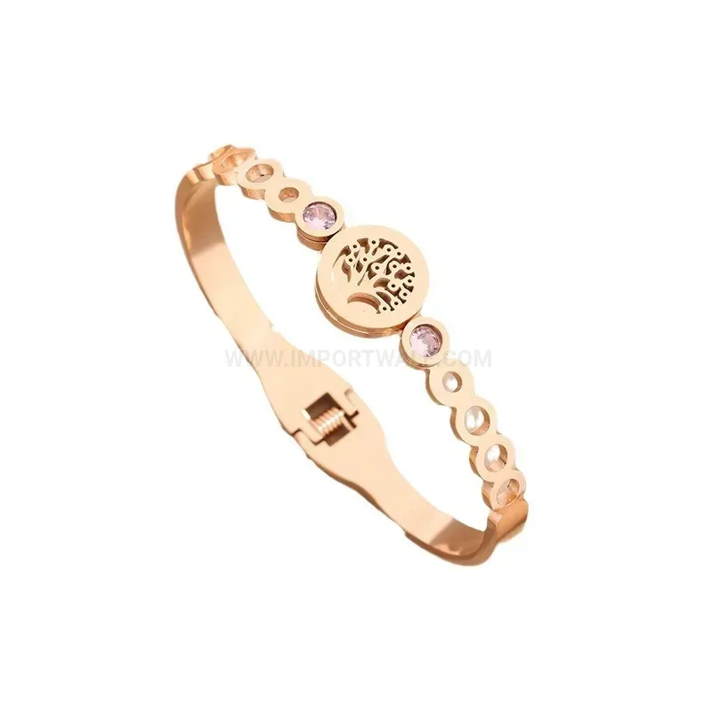 Tree of Life Zircon Titanium Steel Bangle