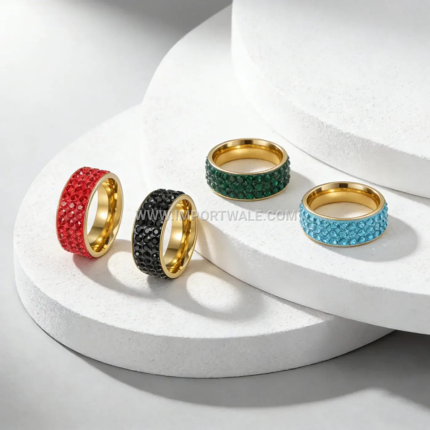 Colorful Rhinestone Stainless Steel Geometric Band Ring