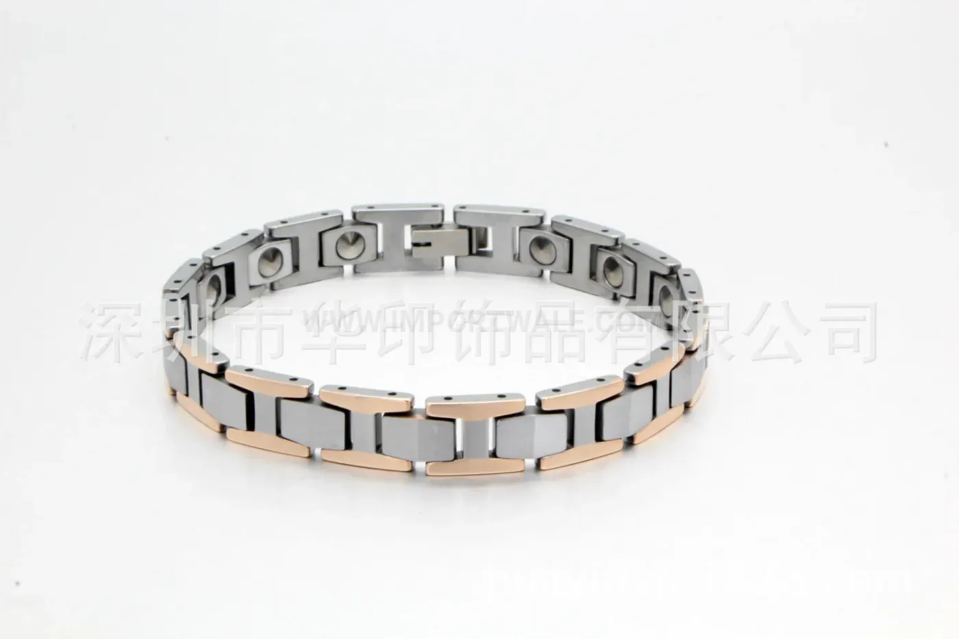 Tungsten Steel Two-Tone Rose Gold Bio Magnetic Link Bracelet