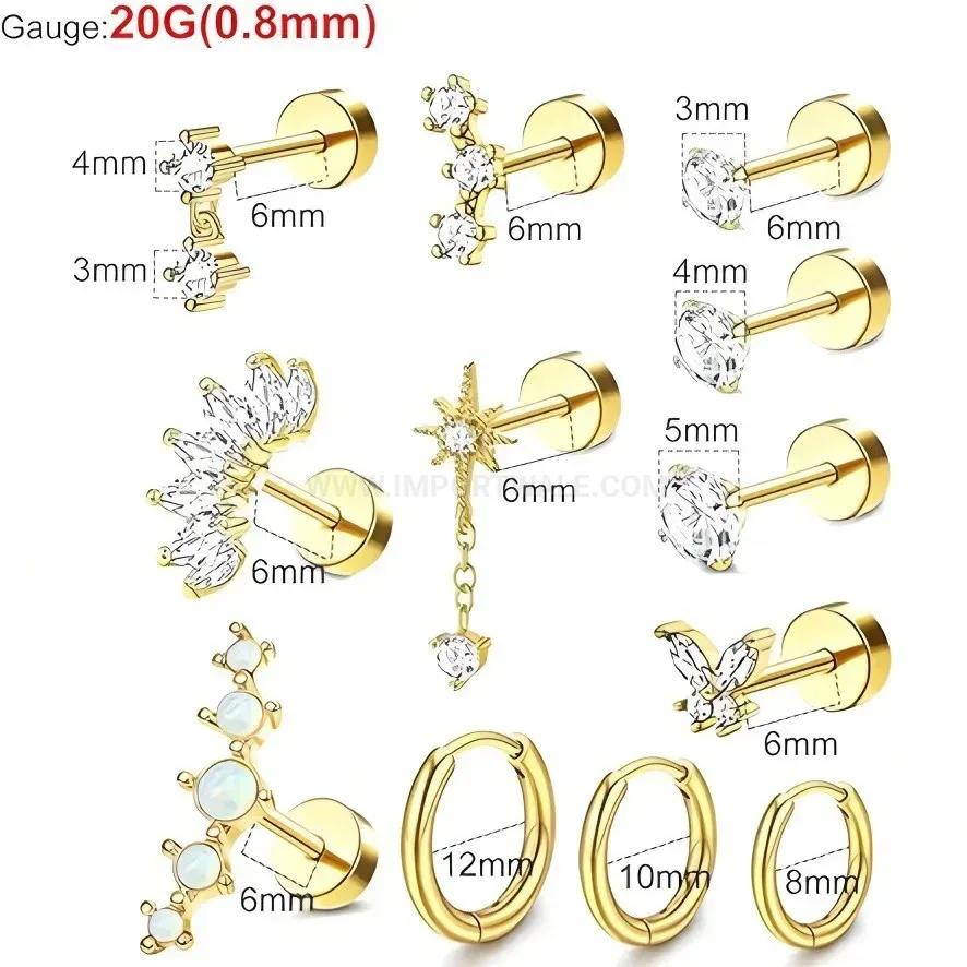 Chic Titanium Steel Leaf Piercing Stud Earrings Set with Zirconia