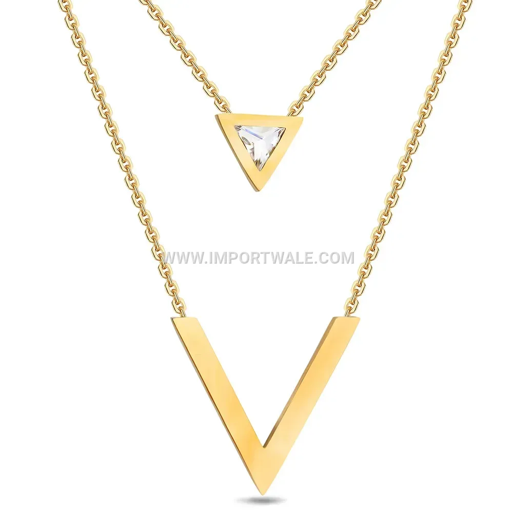 Geometric Triangular Zirconia Stainless Steel Pendant Necklace Set