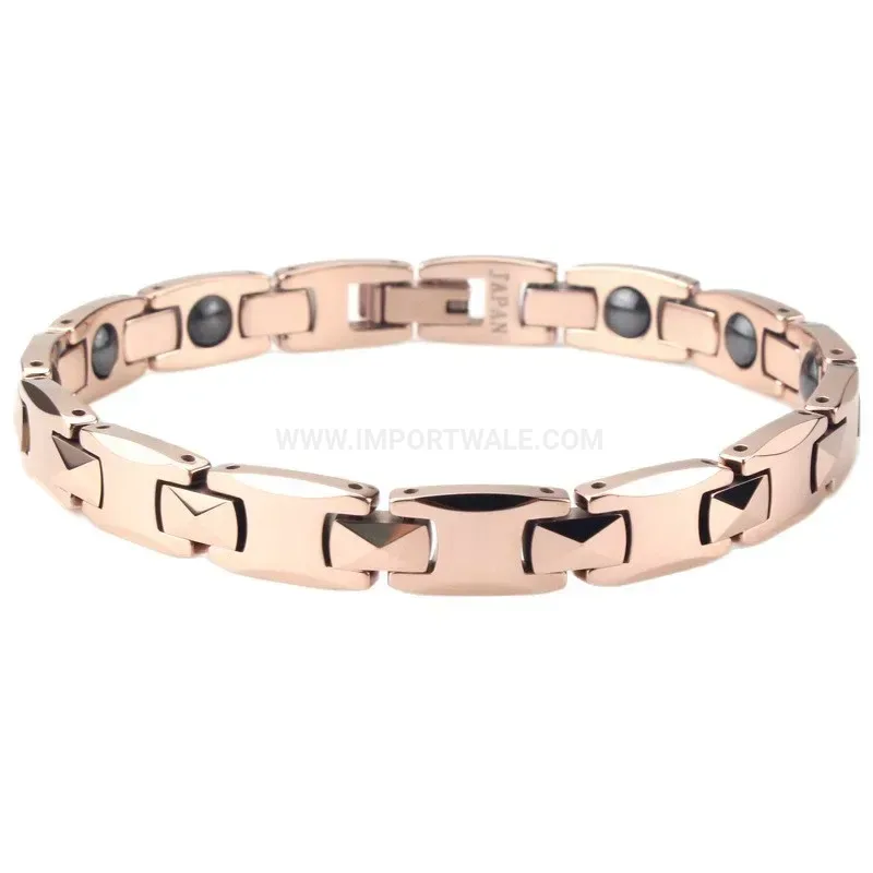 Polished Tungsten Steel Magnetic Bracelet with Inlaid Elements