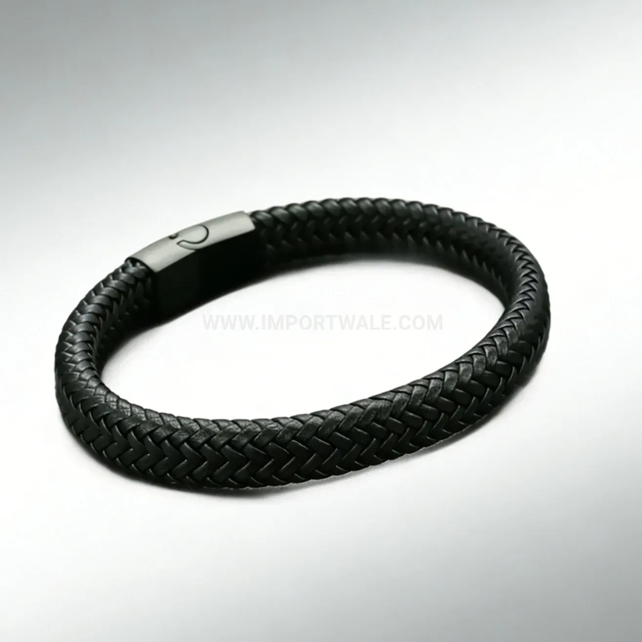 Chic Minimalist All Black Woven Leather Magnetic Bracelet