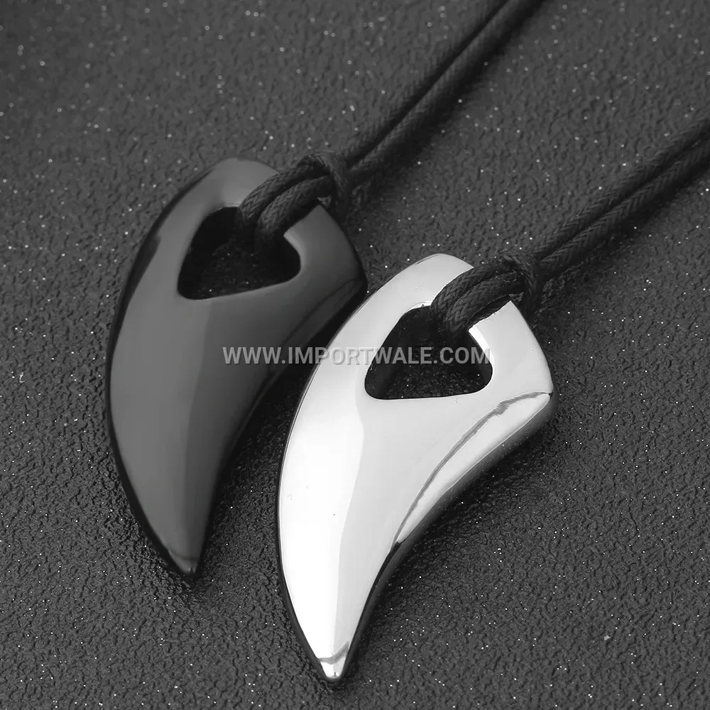 Men Stainless Steel Wolf Tooth Commemorative Pendant Necklace