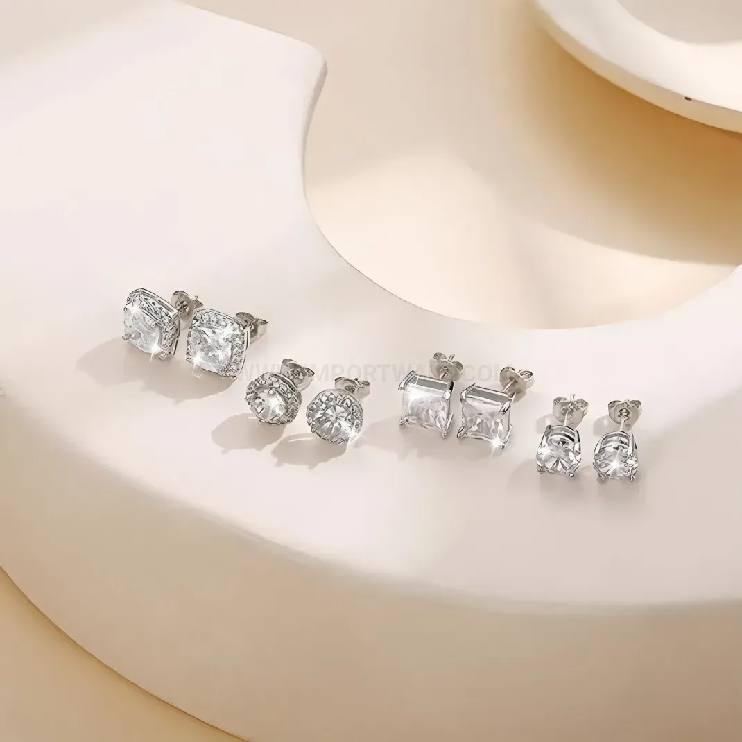 Stylish Four Prong Sparkling Zirconia Stainless Steel Cartilage Ear Piercing Set