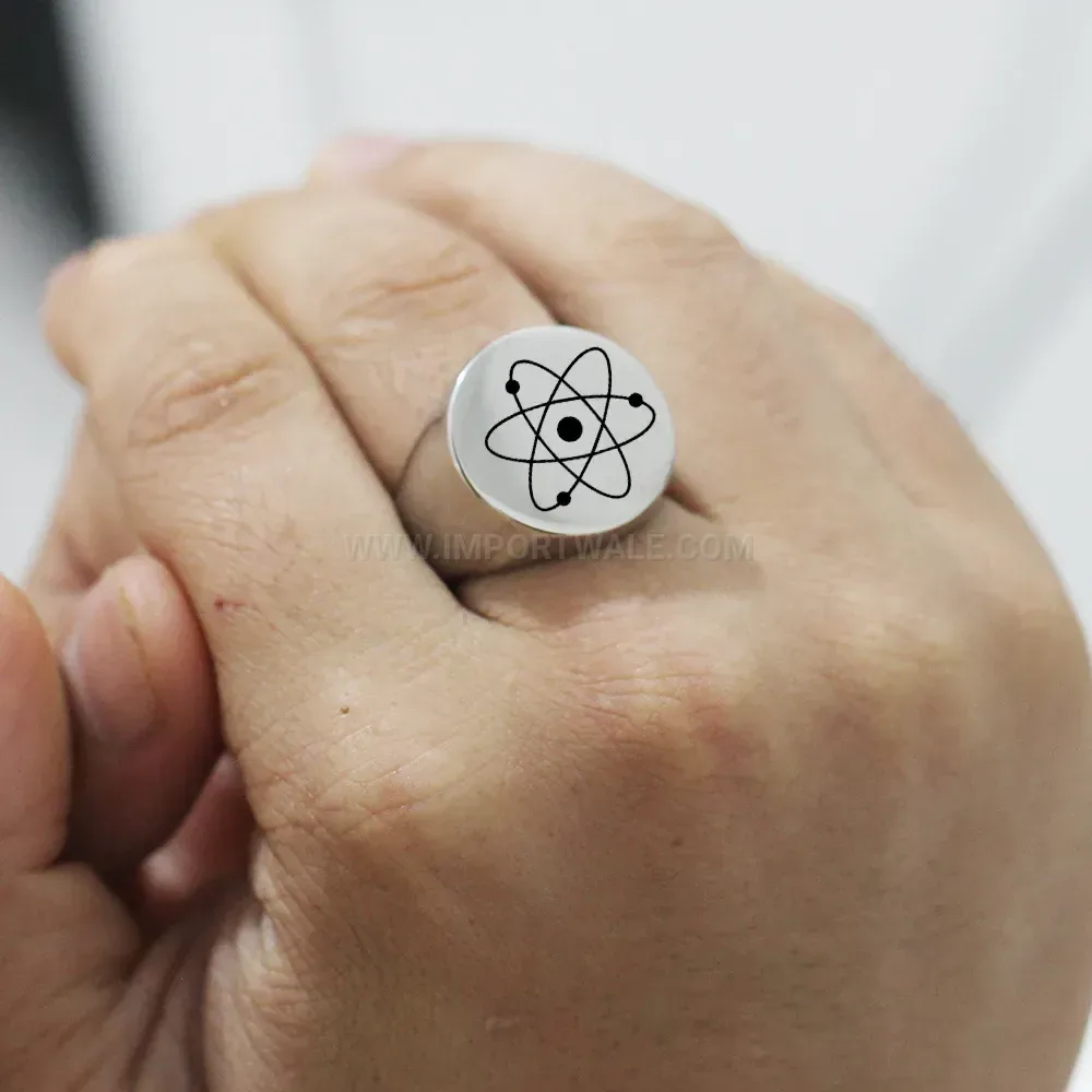 Bold Stainless Steel Atomic Structure Engraved Signet Ring