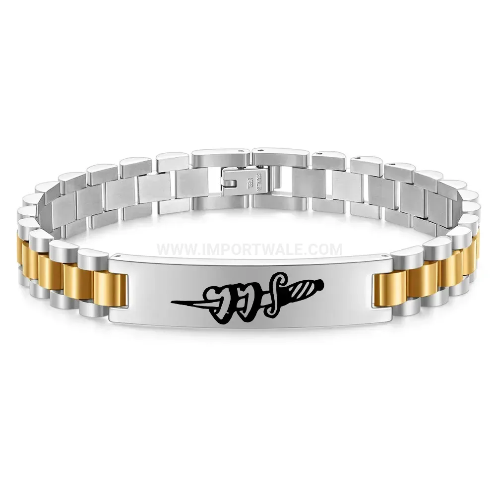 Men's 10mm Stainless Steel Heart Dagger Watch Band Link Bracelet