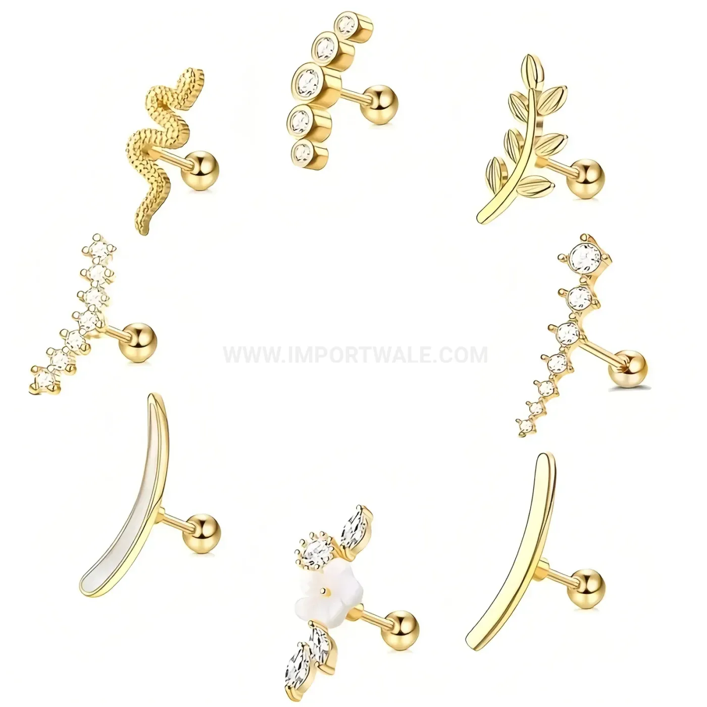 Classic Stainless Steel Flat Back Geometric Cartilage Piercing Studs