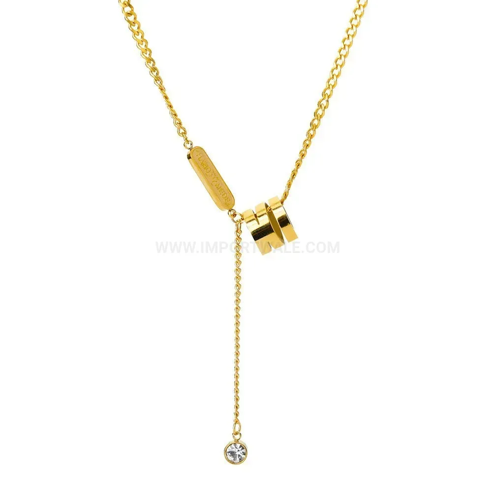 Designer Gold Titanium Steel Cylinder Tassel Charm Clavicle Necklace