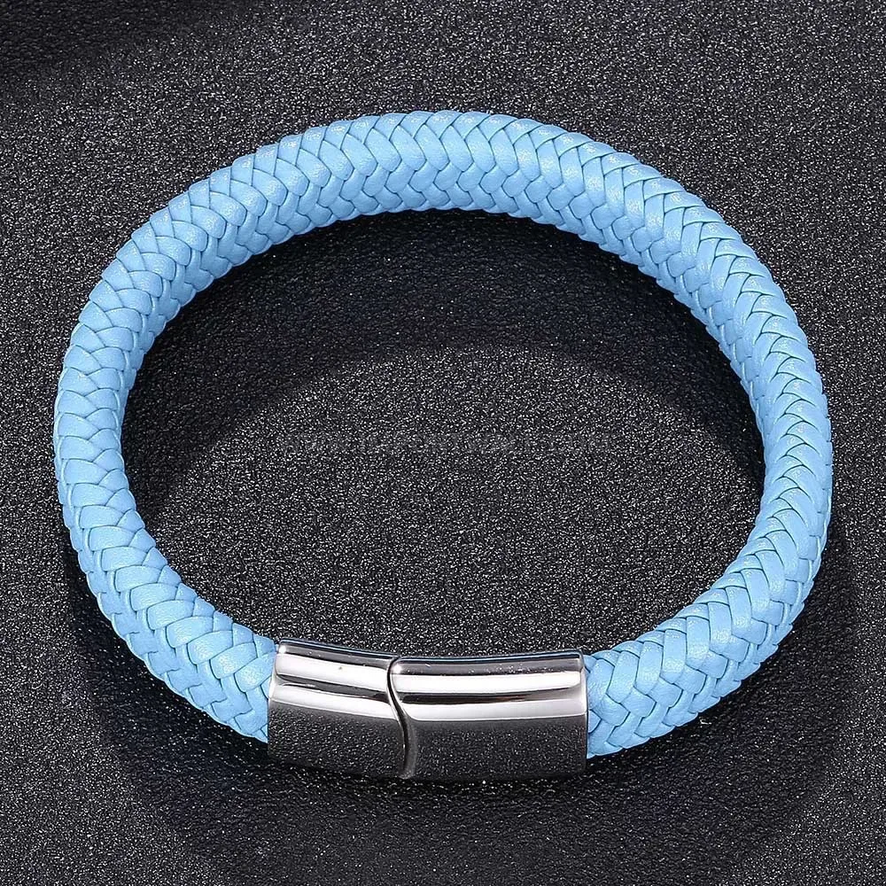 Minimalist Stainless Steel and Leather Bangle Bracelet