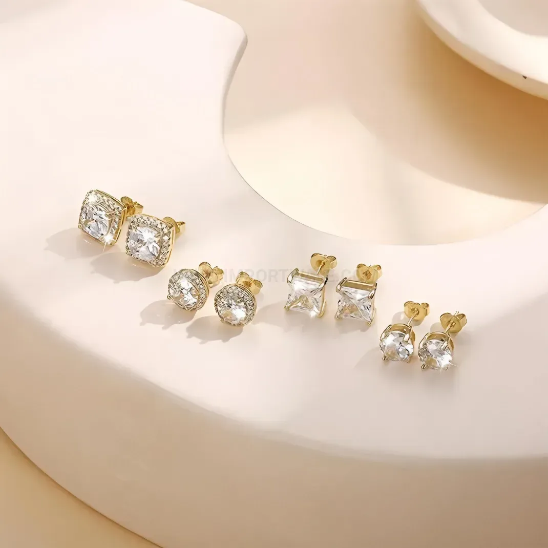 Stylish Four Prong Sparkling Zirconia Stainless Steel Cartilage Ear Piercing Set