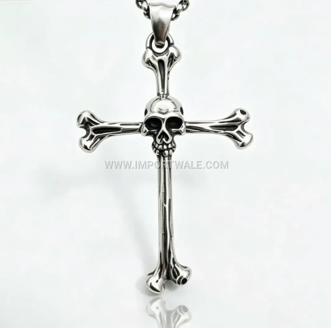 Men's Punk Stainless Steel Skull Cross Pendant