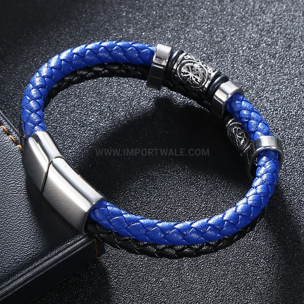 Steel Magnetic Clasp Leather Bracelet for Men
