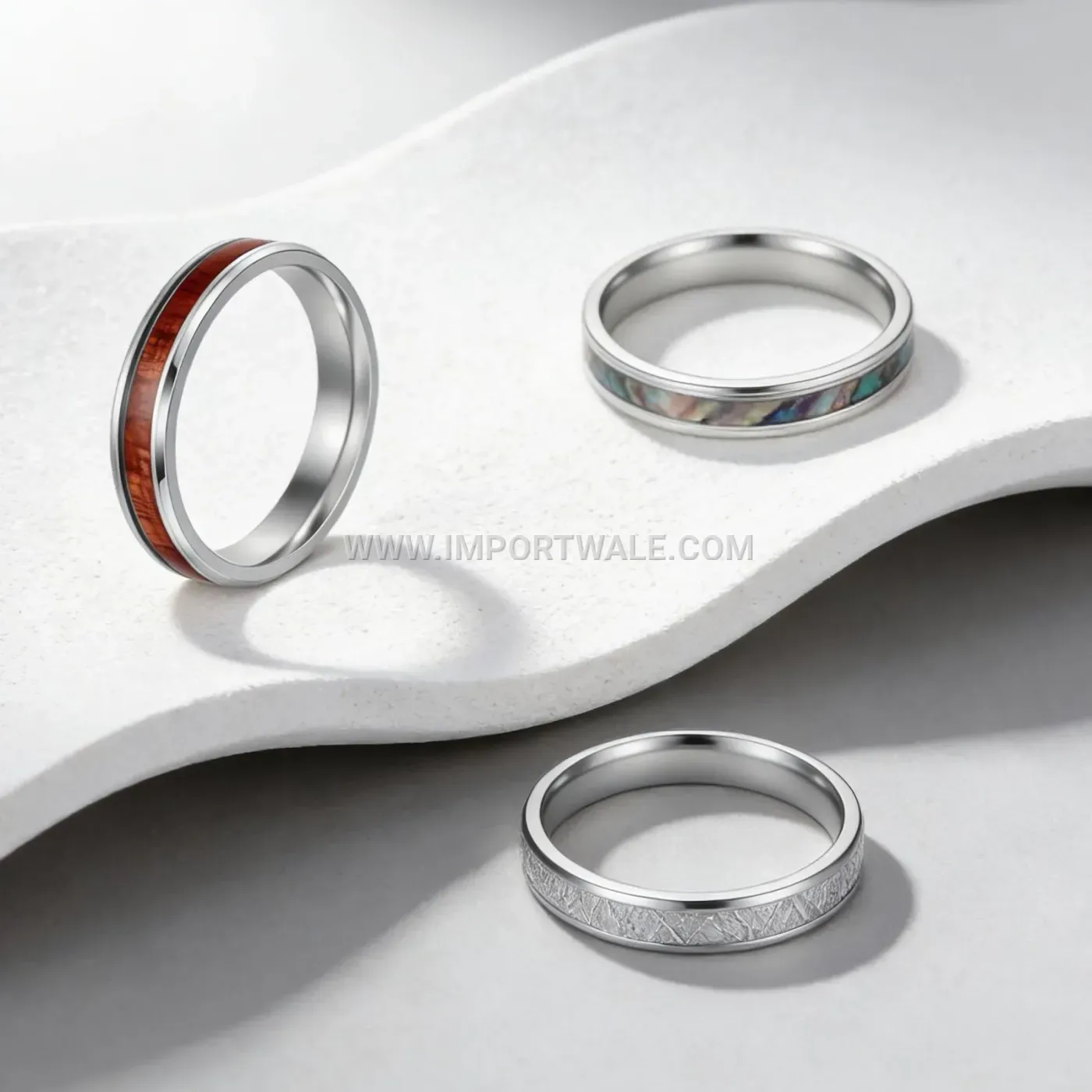 4mm Shell Accent Stainless Steel Geometric Ring