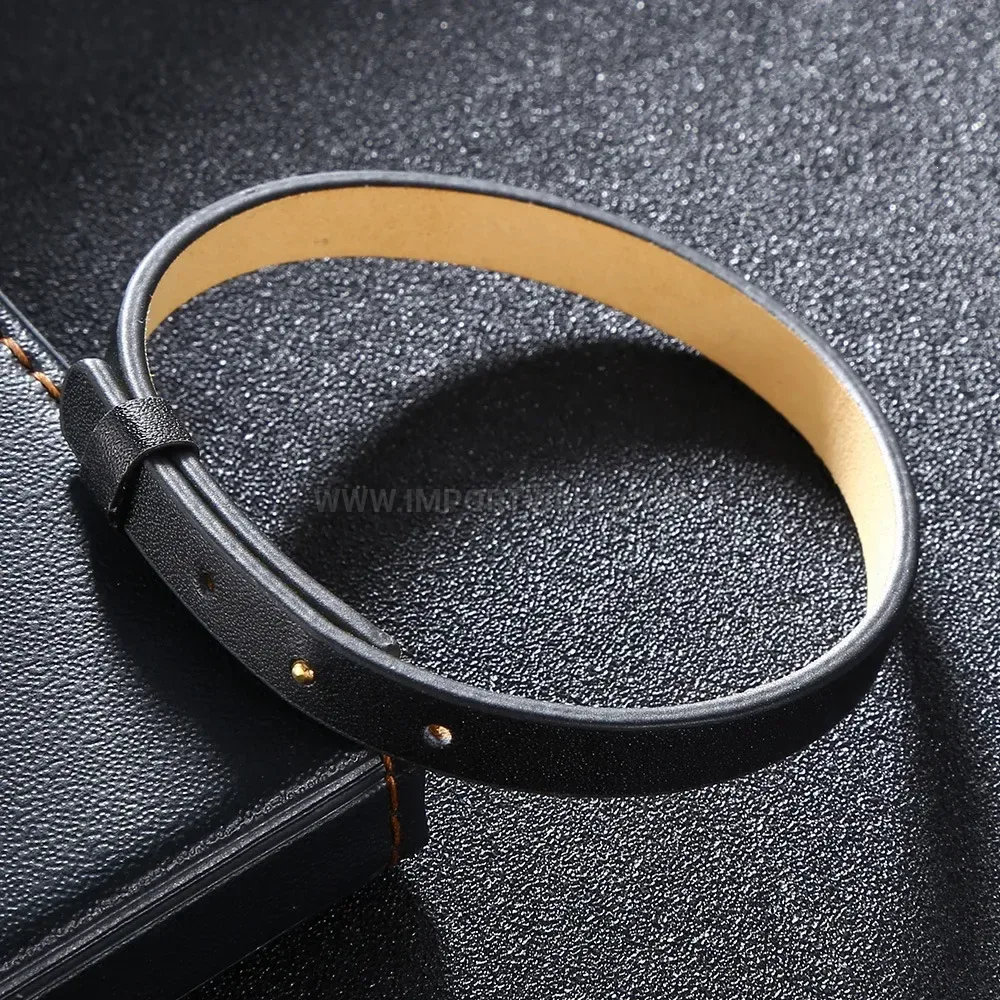 Adjustable Vintage Leather Wristband with Gold Finished Accents