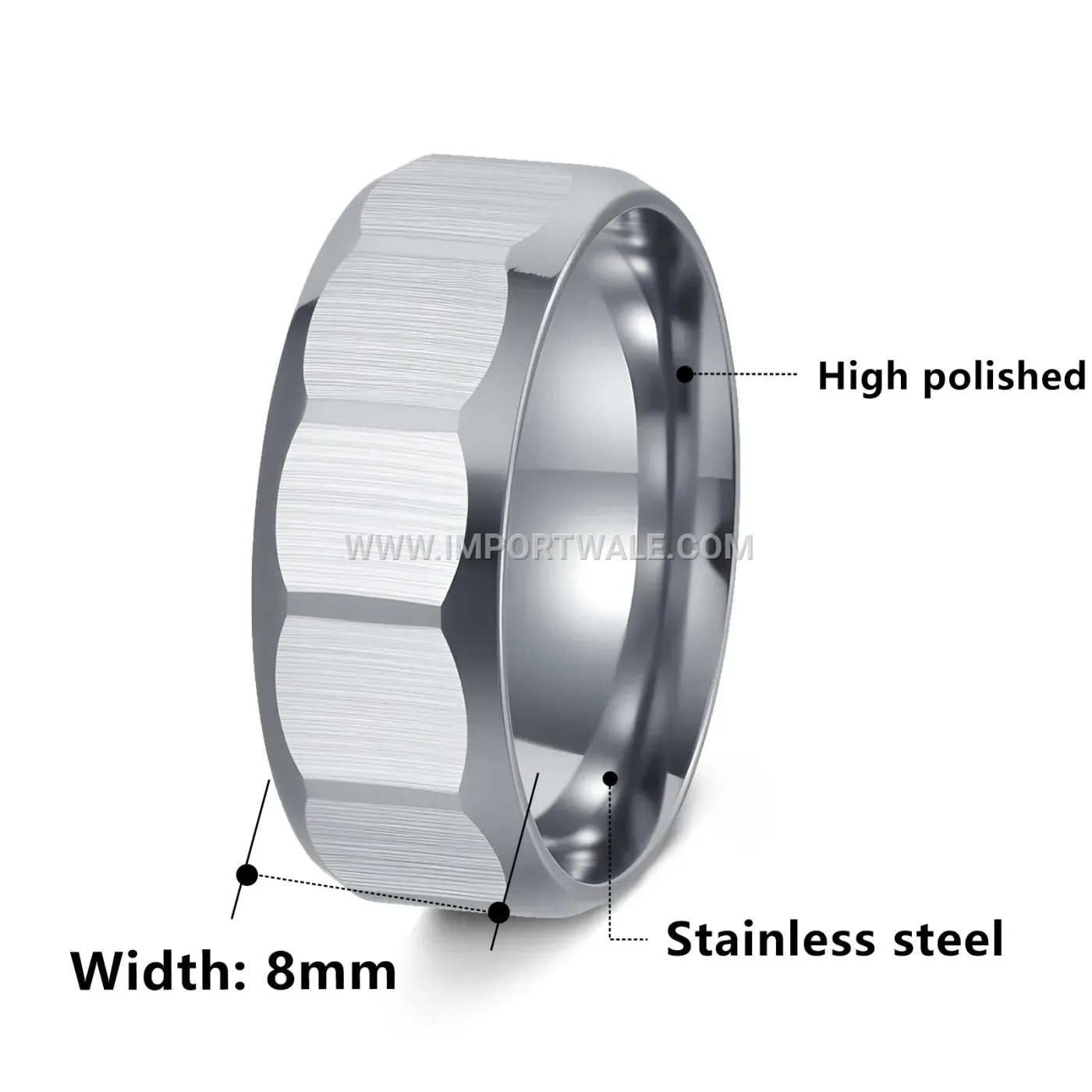 Frosted Geometric Faceted Stainless Steel Stacking Ring