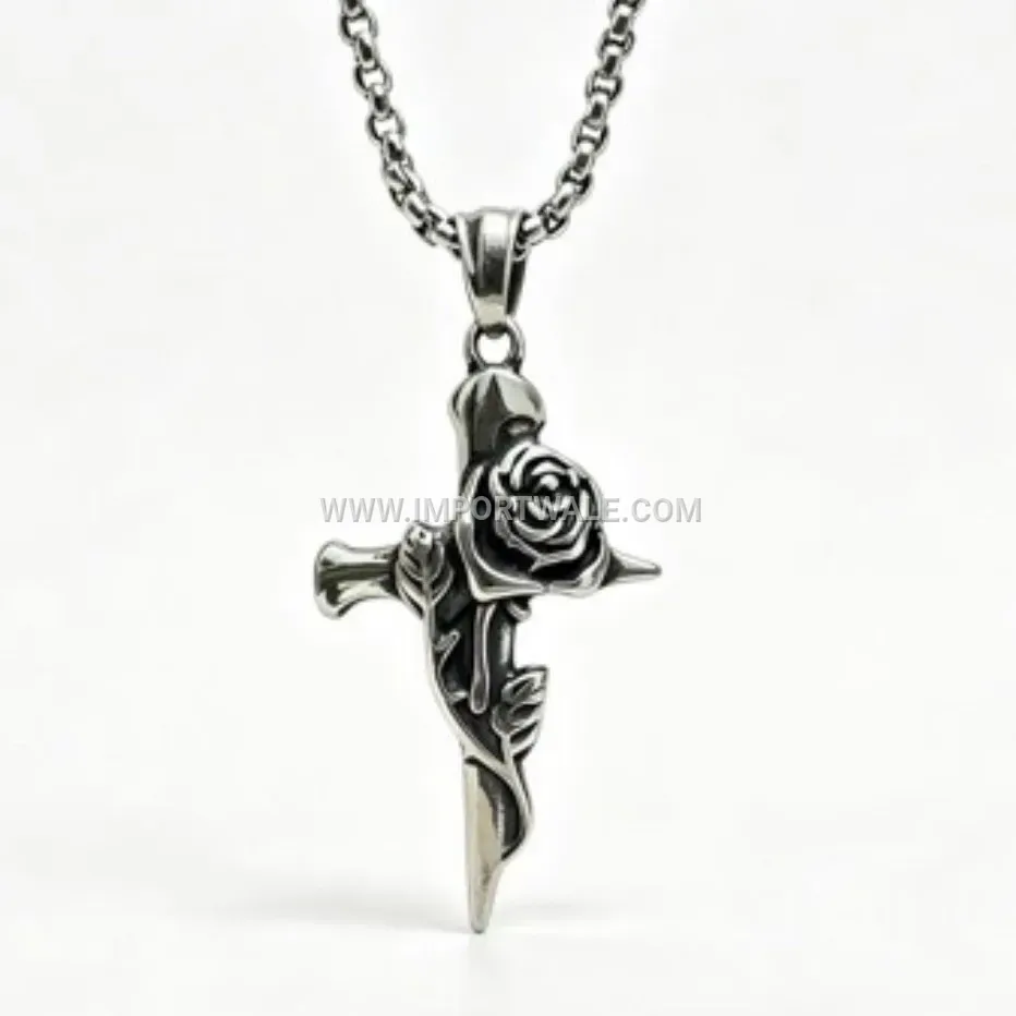 Hip Hop Rose Cross Stainless Steel Pendant