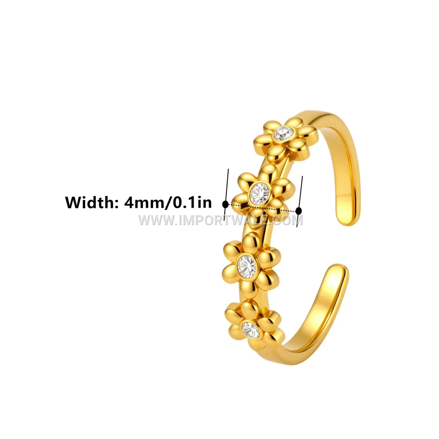 Pave Zircon Floral Adjustable Stainless Steel Ring