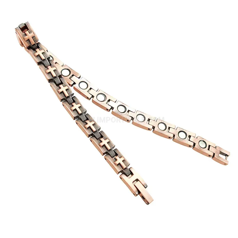 Bold Pure Copper Cross Bio Magnetic Energy Therapy Bracelet