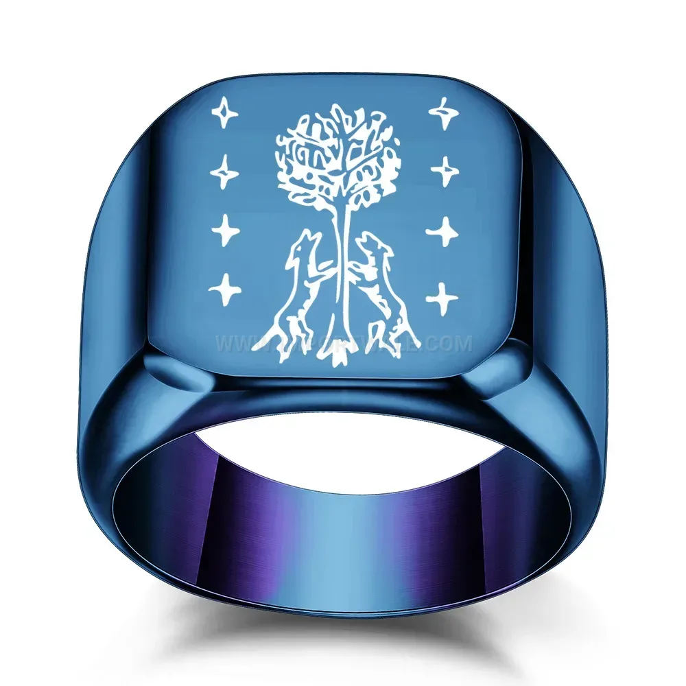 Trendy Wide Square Stainless Steel Engraved Nature Motif Ring