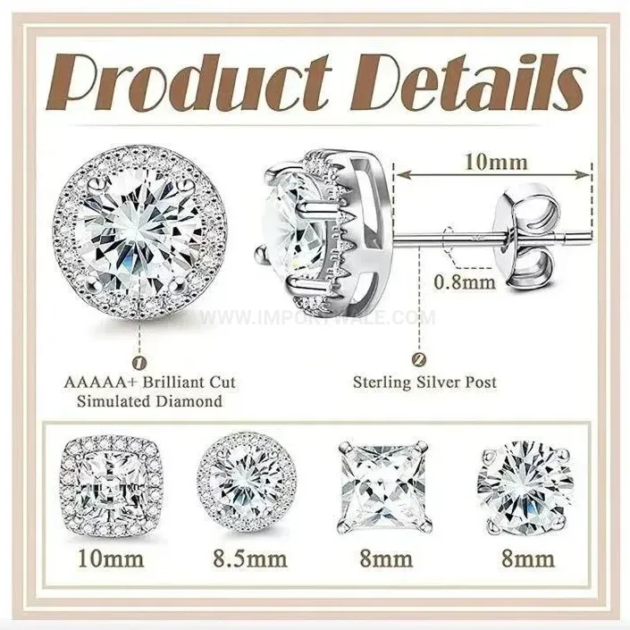 Stylish Four Prong Sparkling Zirconia Stainless Steel Cartilage Ear Piercing Set