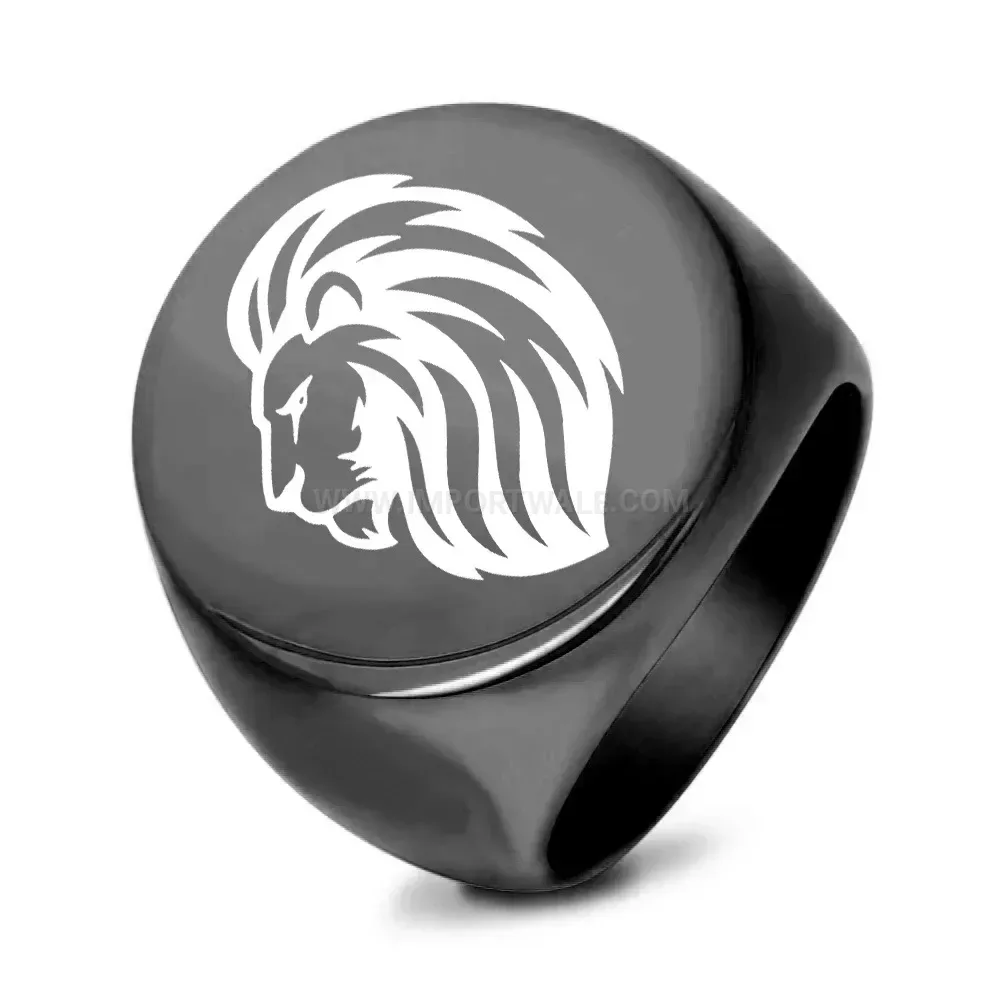 Fashion Laser Engraved Stainless Steel Lion Head Round Ring