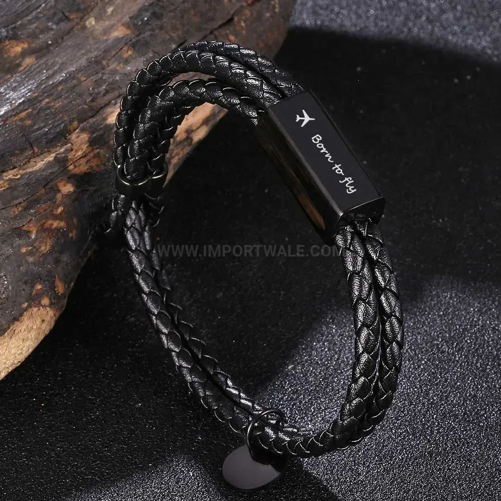 Adjustable Leather Stainless Steel Couple Bracelet