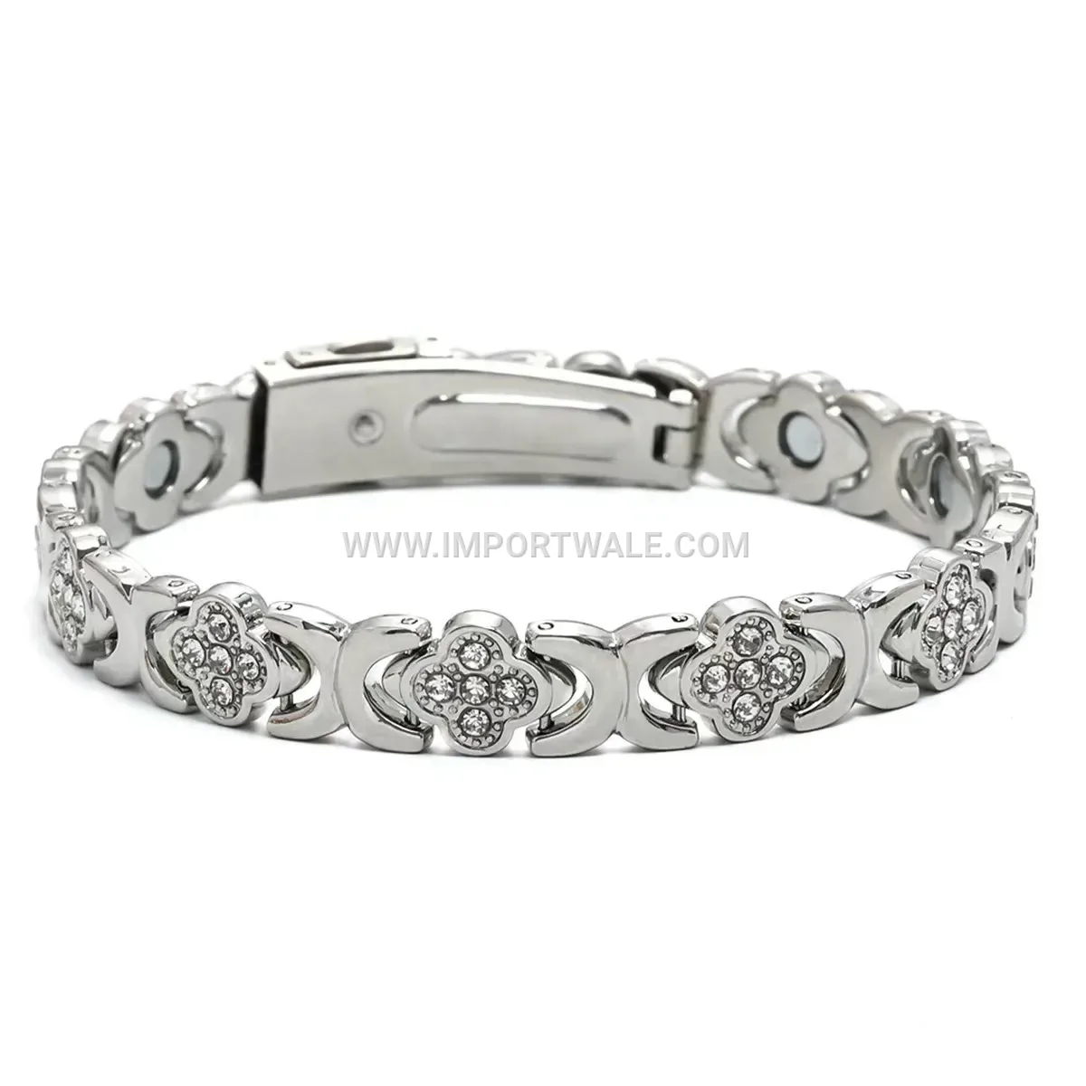 Four Leaf Clover Pure Copper Magnetic Bracelet with Rhinestones