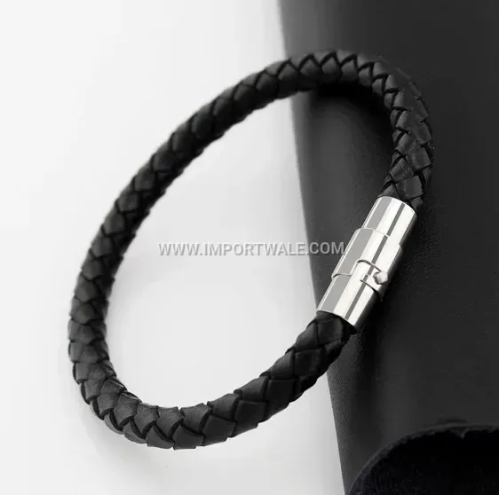 Minimalist Braided Faux Leather Magnetic Clasp Men Bracelet