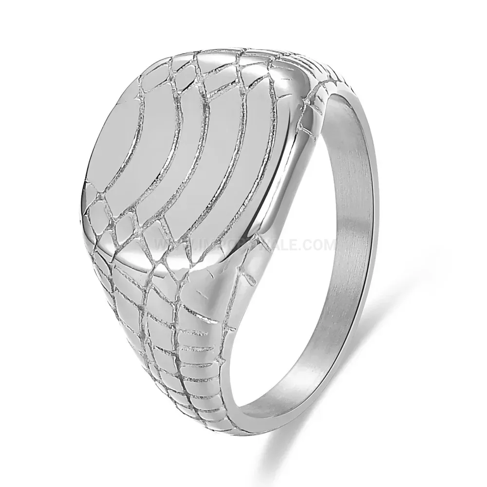 Designer Textured Snake Pattern Stainless Steel Signet Ring