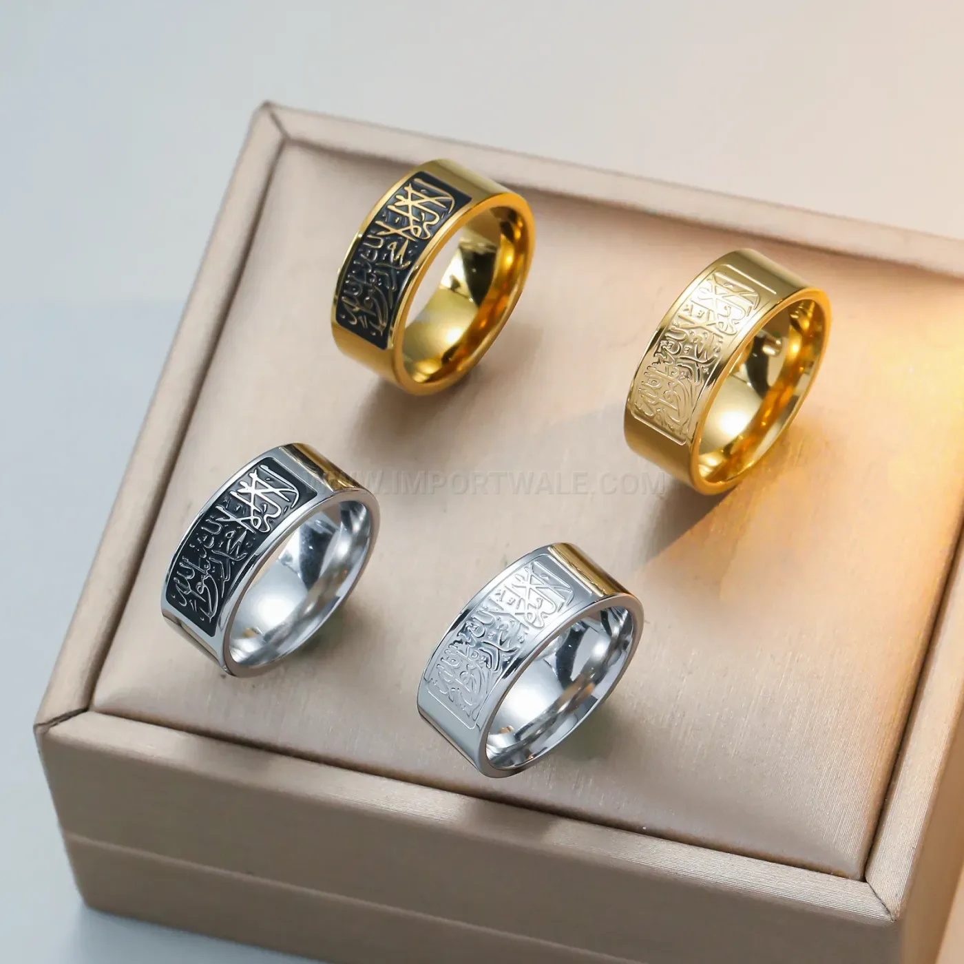 18K Gold Plated Stainless Steel Arabic Calligraphy Eternity Ring