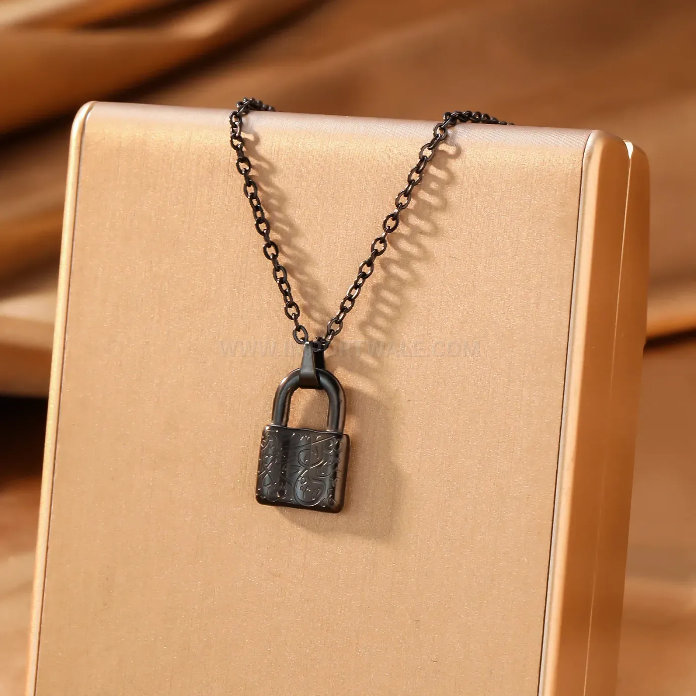 Stainless Steel Arabic Calligraphy Key Padlock Pendant Necklace