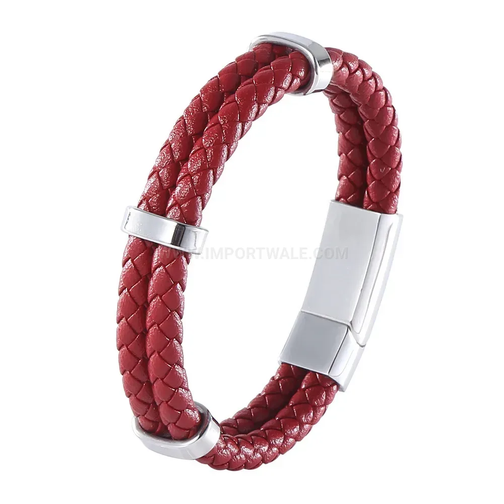 Braided Leather Bracelet with Stainless Steel Clasp