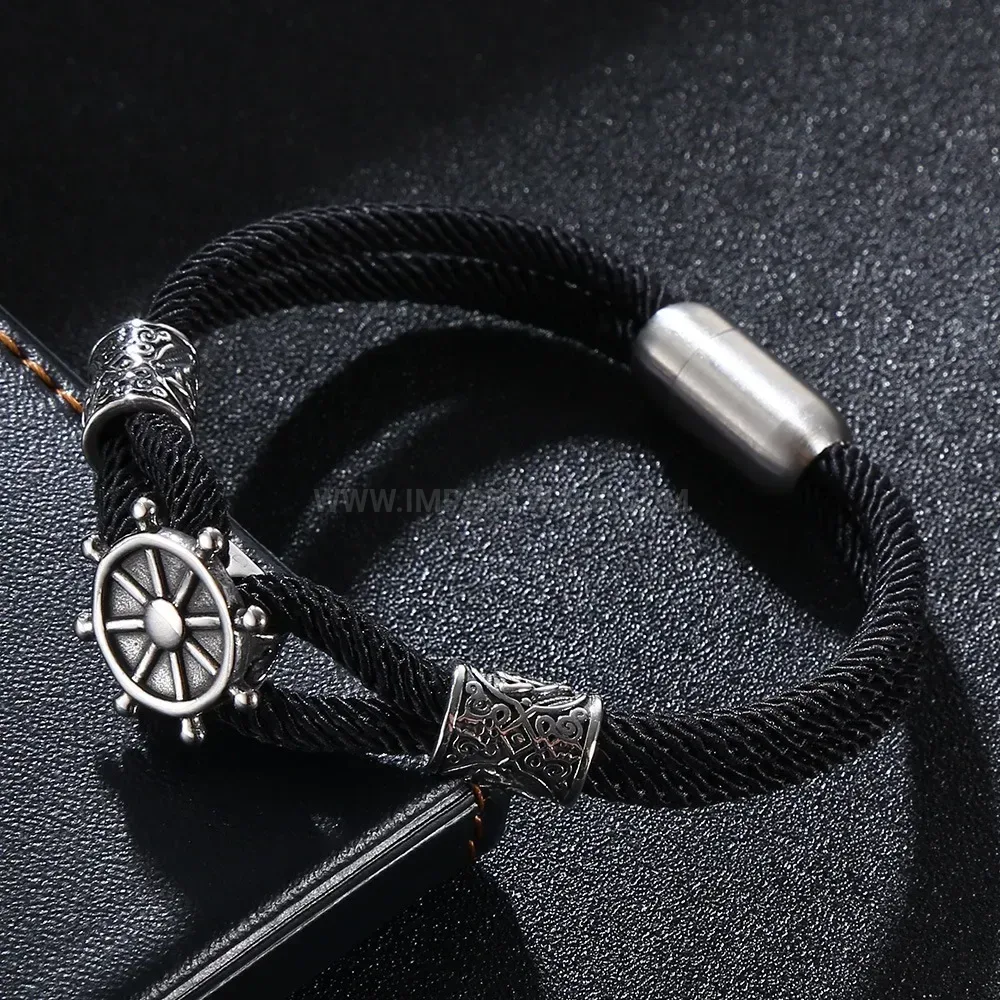 Vintage Style Double-Layer Woven Stainless Steel Men Bracelet