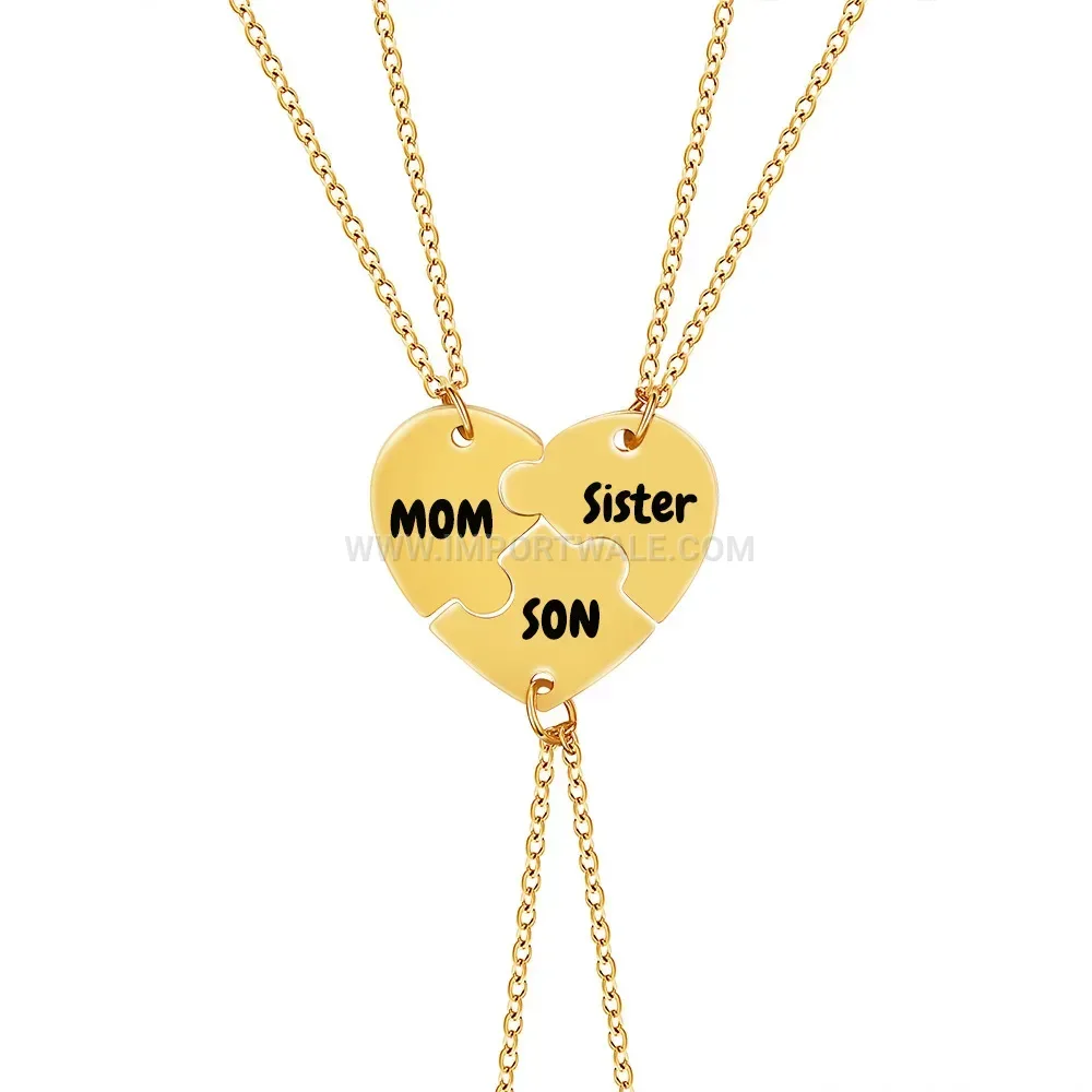Stainless Steel Heart Puzzle Pendant Friendship Chain Necklace