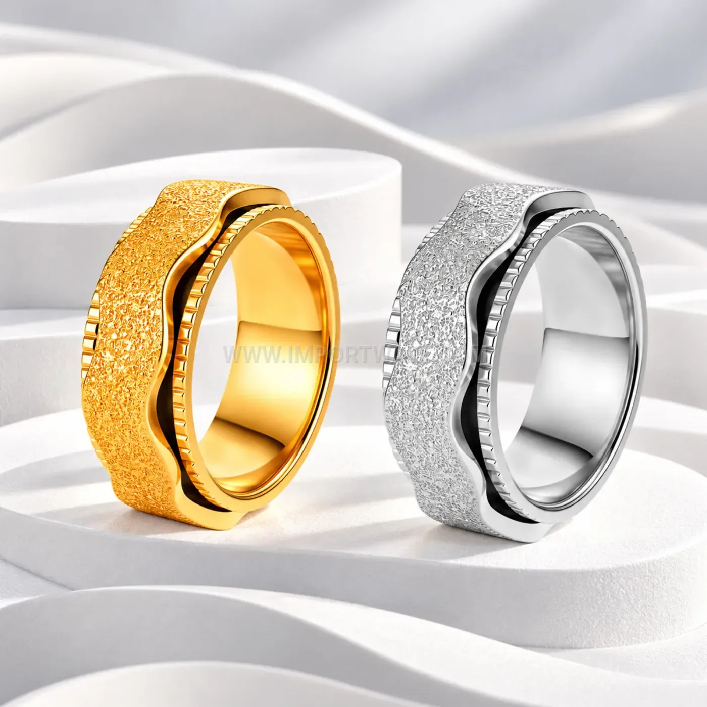 Textured Double Layer Wave Stainless Steel Band Ring